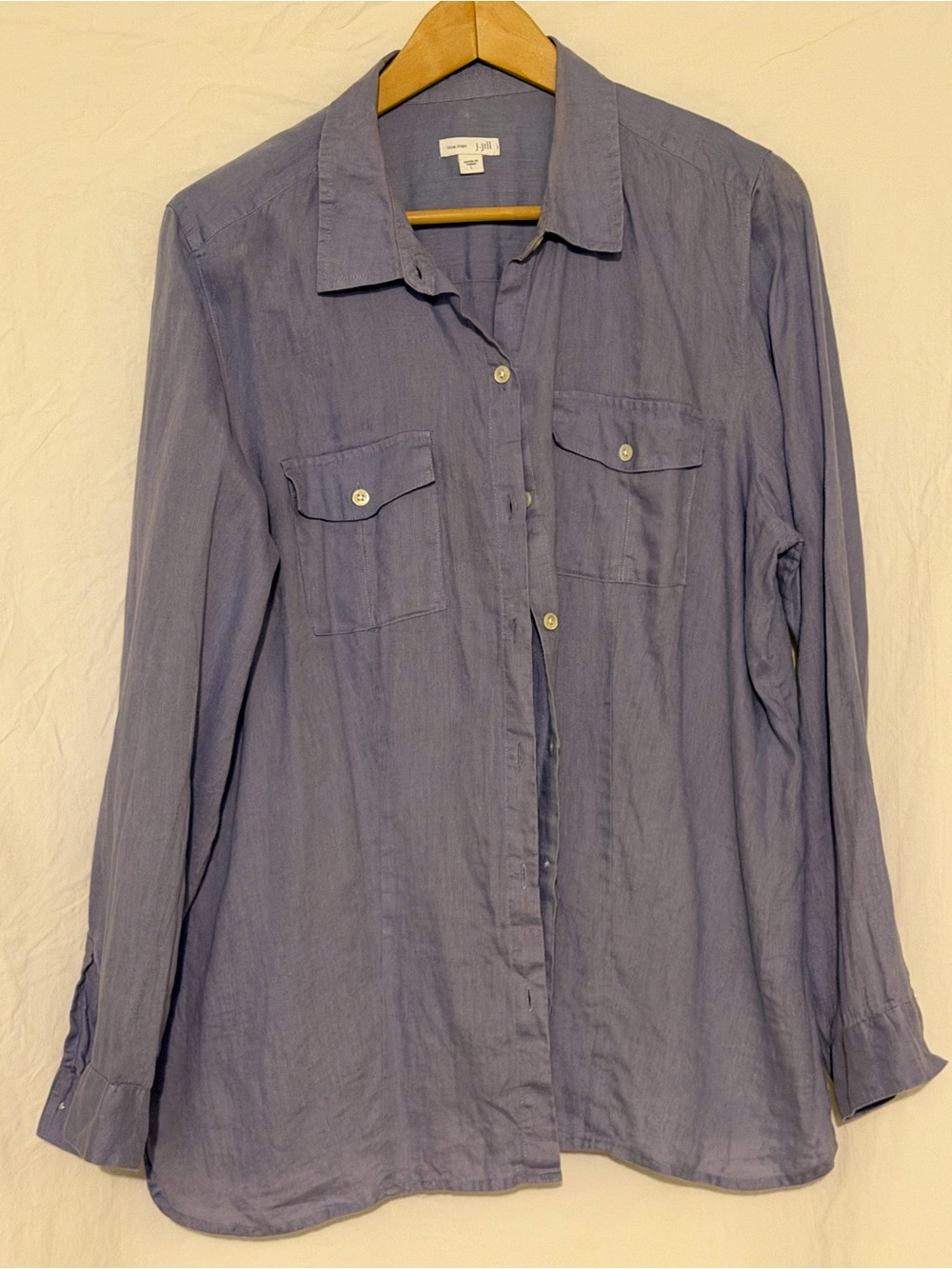 J. Jill Women's Blue Linen Utility Button Down Shirt Long Sleeve Size Lg
